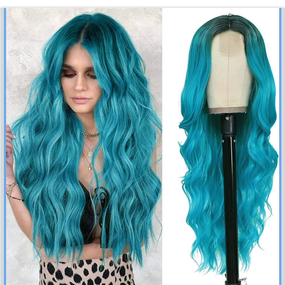 Aqua Blue Long Wavy Hair Wig